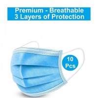 3-Ply Disposable Face Masks with Elastic Ear Loop - 10 Pack